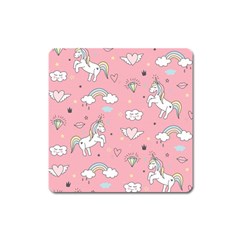 Cute-unicorn-seamless-pattern Square Magnet