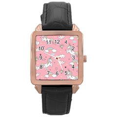 Cute-unicorn-seamless-pattern Rose Gold Leather Watch  by Salman4z