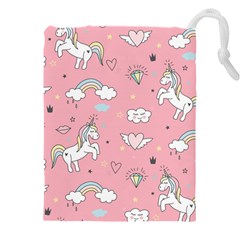 Cute-unicorn-seamless-pattern Drawstring Pouch (5xl) by Salman4z