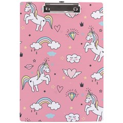 Cute-unicorn-seamless-pattern A4 Acrylic Clipboard by Salman4z