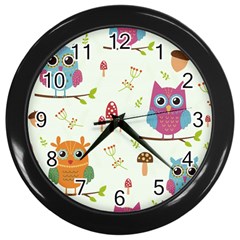 Forest-seamless-pattern-with-cute-owls Wall Clock (black) by Salman4z