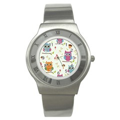 Forest-seamless-pattern-with-cute-owls Stainless Steel Watch