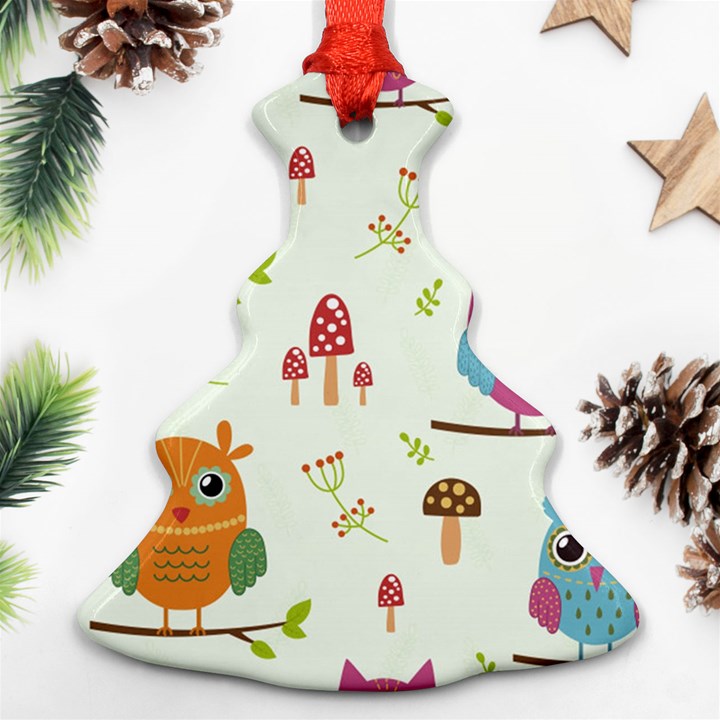 Forest-seamless-pattern-with-cute-owls Christmas Tree Ornament (Two Sides)