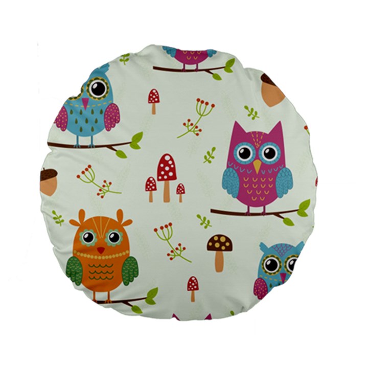 Forest-seamless-pattern-with-cute-owls Standard 15  Premium Round Cushions