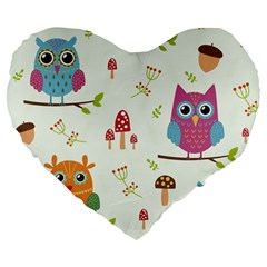 Forest-seamless-pattern-with-cute-owls Large 19  Premium Flano Heart Shape Cushions by Salman4z