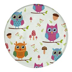 Forest-seamless-pattern-with-cute-owls Round Glass Fridge Magnet (4 Pack)