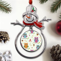 Forest-seamless-pattern-with-cute-owls Metal Snowman Ornament