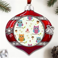 Forest-seamless-pattern-with-cute-owls Metal Snowflake And Bell Red Ornament by Salman4z