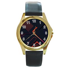 Gradient-geometric-shapes-dark-background-design Round Gold Metal Watch by Salman4z