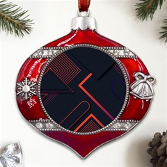 Gradient-geometric-shapes-dark-background-design Metal Snowflake And Bell Red Ornament by Salman4z