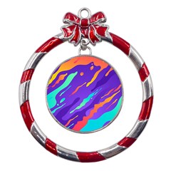 Multicolored-abstract-background Metal Red Ribbon Round Ornament by Salman4z