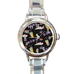 Cute-girl-things-seamless-background Round Italian Charm Watch by Salman4z