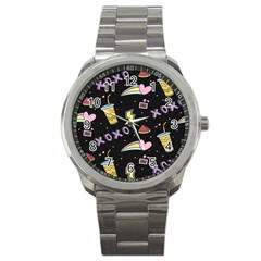 Cute-girl-things-seamless-background Sport Metal Watch by Salman4z