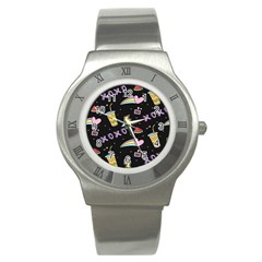 Cute-girl-things-seamless-background Stainless Steel Watch by Salman4z