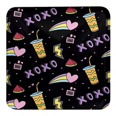 Cute-girl-things-seamless-background Square Glass Fridge Magnet (4 Pack) by Salman4z