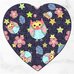 Owl-stars-pattern-background Jigsaw Puzzle (heart) by Salman4z