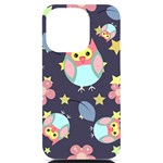 Owl-stars-pattern-background iPhone 14 Pro Black UV Print Case Front