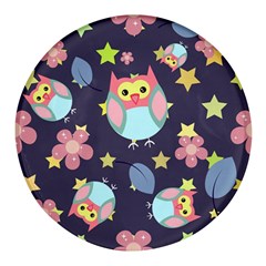 Owl-stars-pattern-background Round Glass Fridge Magnet (4 Pack)