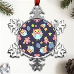 Owl-stars-pattern-background Metal Small Snowflake Ornament Front