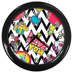 Vector-romantic-love-seamless-pattern Wall Clock (black) by Salman4z