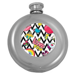 Vector-romantic-love-seamless-pattern Round Hip Flask (5 Oz) by Salman4z