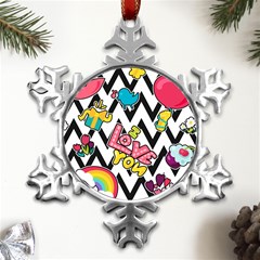 Vector-romantic-love-seamless-pattern Metal Small Snowflake Ornament