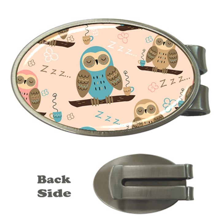 Seamless-pattern-owls-dream-cute-style-pajama-fabric Money Clips (Oval) 