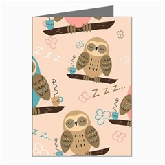 Seamless-pattern-owls-dream-cute-style-pajama-fabric Greeting Cards (pkg Of 8) by Salman4z