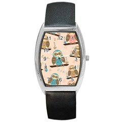 Seamless-pattern-owls-dream-cute-style-pajama-fabric Barrel Style Metal Watch by Salman4z