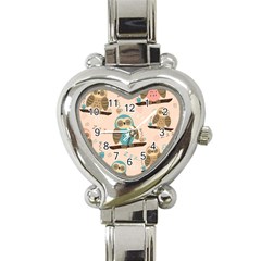 Seamless-pattern-owls-dream-cute-style-pajama-fabric Heart Italian Charm Watch by Salman4z