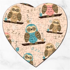 Seamless-pattern-owls-dream-cute-style-pajama-fabric Jigsaw Puzzle (heart) by Salman4z