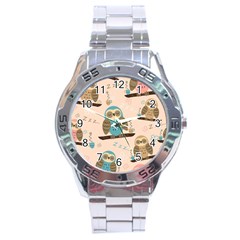 Seamless-pattern-owls-dream-cute-style-pajama-fabric Stainless Steel Analogue Watch by Salman4z