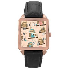 Seamless-pattern-owls-dream-cute-style-pajama-fabric Rose Gold Leather Watch  by Salman4z