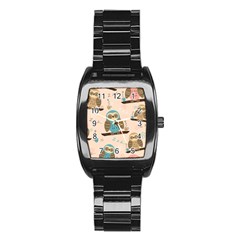 Seamless-pattern-owls-dream-cute-style-pajama-fabric Stainless Steel Barrel Watch by Salman4z