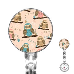 Seamless-pattern-owls-dream-cute-style-pajama-fabric Stainless Steel Nurses Watch by Salman4z