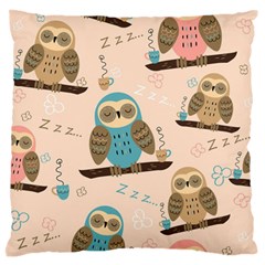 Seamless-pattern-owls-dream-cute-style-pajama-fabric Large Premium Plush Fleece Cushion Case (two Sides) by Salman4z