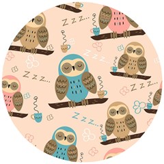 Seamless-pattern-owls-dream-cute-style-pajama-fabric Wooden Puzzle Round by Salman4z