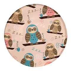 Seamless-pattern-owls-dream-cute-style-pajama-fabric Round Glass Fridge Magnet (4 Pack)