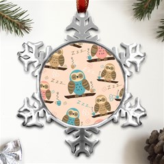 Seamless-pattern-owls-dream-cute-style-pajama-fabric Metal Small Snowflake Ornament by Salman4z