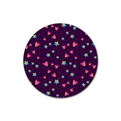 Colorful-stars-hearts-seamless-vector-pattern Rubber Round Coaster (4 Pack) by Salman4z