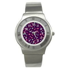 Colorful-stars-hearts-seamless-vector-pattern Stainless Steel Watch