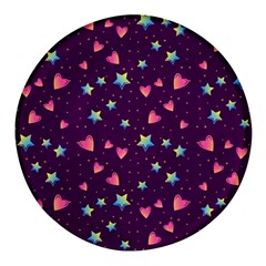 Colorful-stars-hearts-seamless-vector-pattern Round Glass Fridge Magnet (4 Pack)