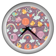 Cute-seamless-pattern-with-doodle-birds-balloons Wall Clock (silver) by Salman4z