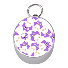 Purple-owl-pattern-background Mini Silver Compasses by Salman4z