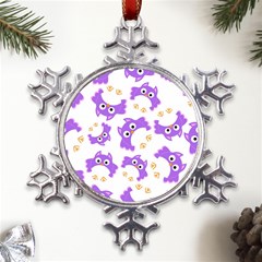 Purple-owl-pattern-background Metal Large Snowflake Ornament