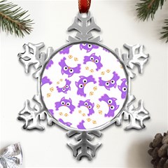 Purple-owl-pattern-background Metal Small Snowflake Ornament