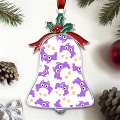 Purple-owl-pattern-background Metal Holly Leaf Bell Ornament