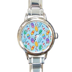 Cute-kawaii-ice-cream-seamless-pattern Round Italian Charm Watch by Salman4z