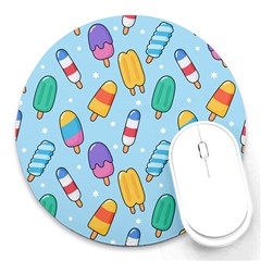 Cute-kawaii-ice-cream-seamless-pattern Round Mousepad by Salman4z