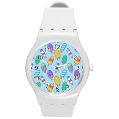 Cute-kawaii-ice-cream-seamless-pattern Round Plastic Sport Watch (m) by Salman4z